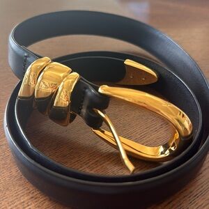 Madewell Black Leather Belt with Gold Buckle
